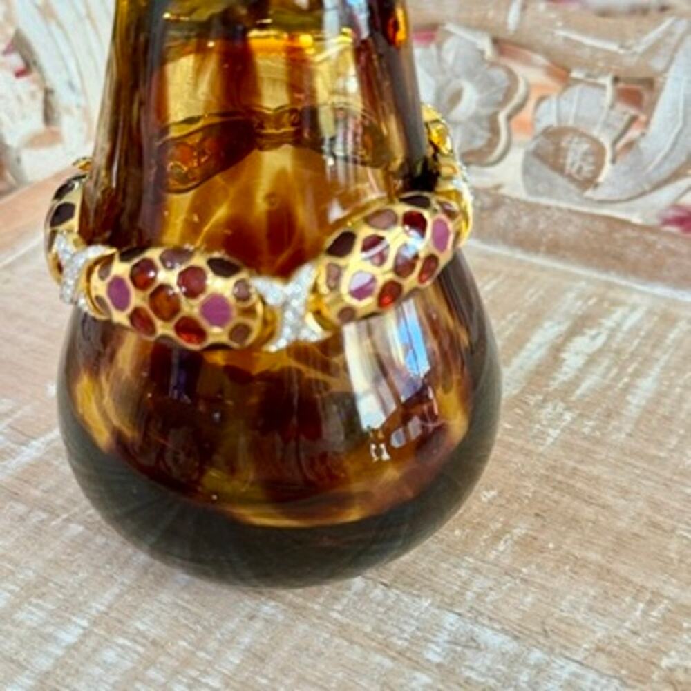 Joan Rivers Bracelet Link Womens 7.5" Gold Tone Tortoise Enamel Crystal 1990s